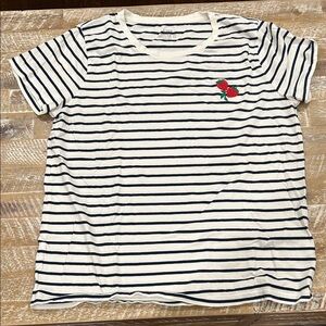 J. Crew Factory Navy Striped Tee with Strawberry Detail